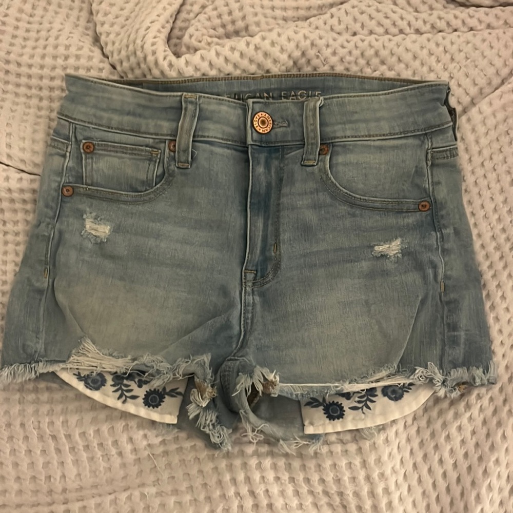 American Eagle Embroidered Pocket Denim Shorts